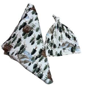 Angel Dear Baby bamboo swaddle‎ and Hat Set Cabin in the Woods 0-3M